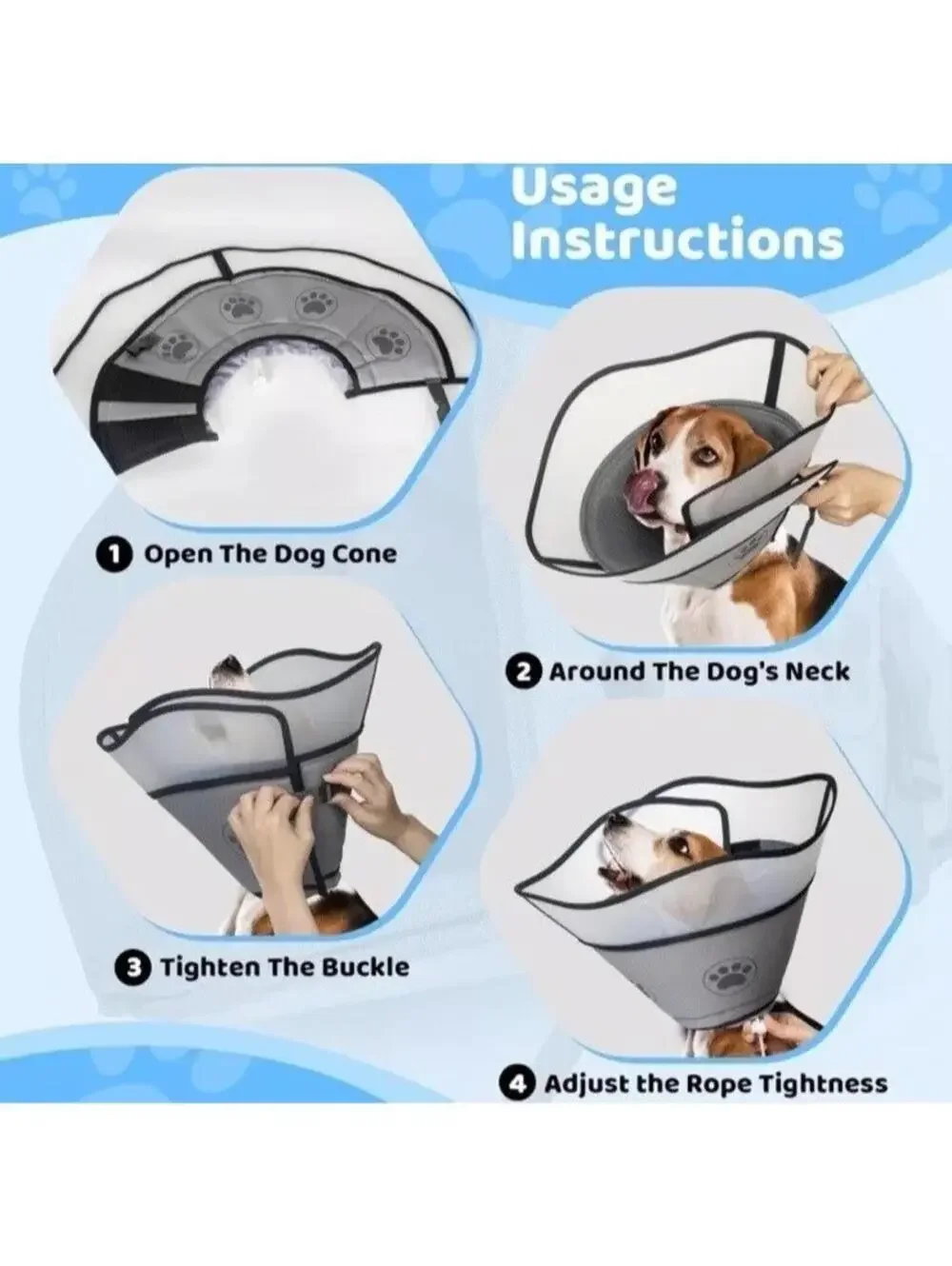 Dog Cone After Surgery Soft XL Adjustable Drawstring Buckle Recovery Collar XL